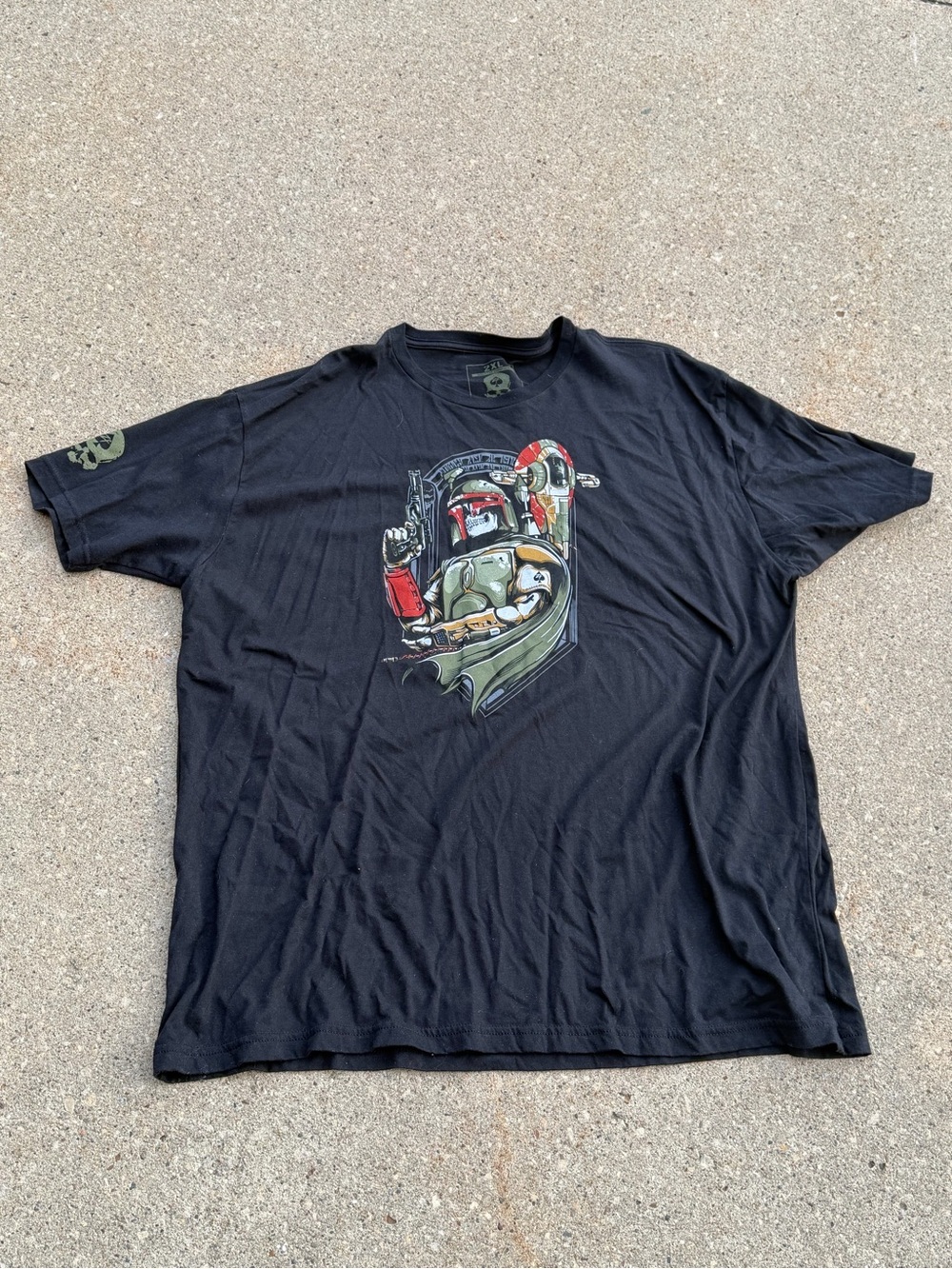 Men's Black Graphic Short Sleeve Tee with Boba Fett Illustration